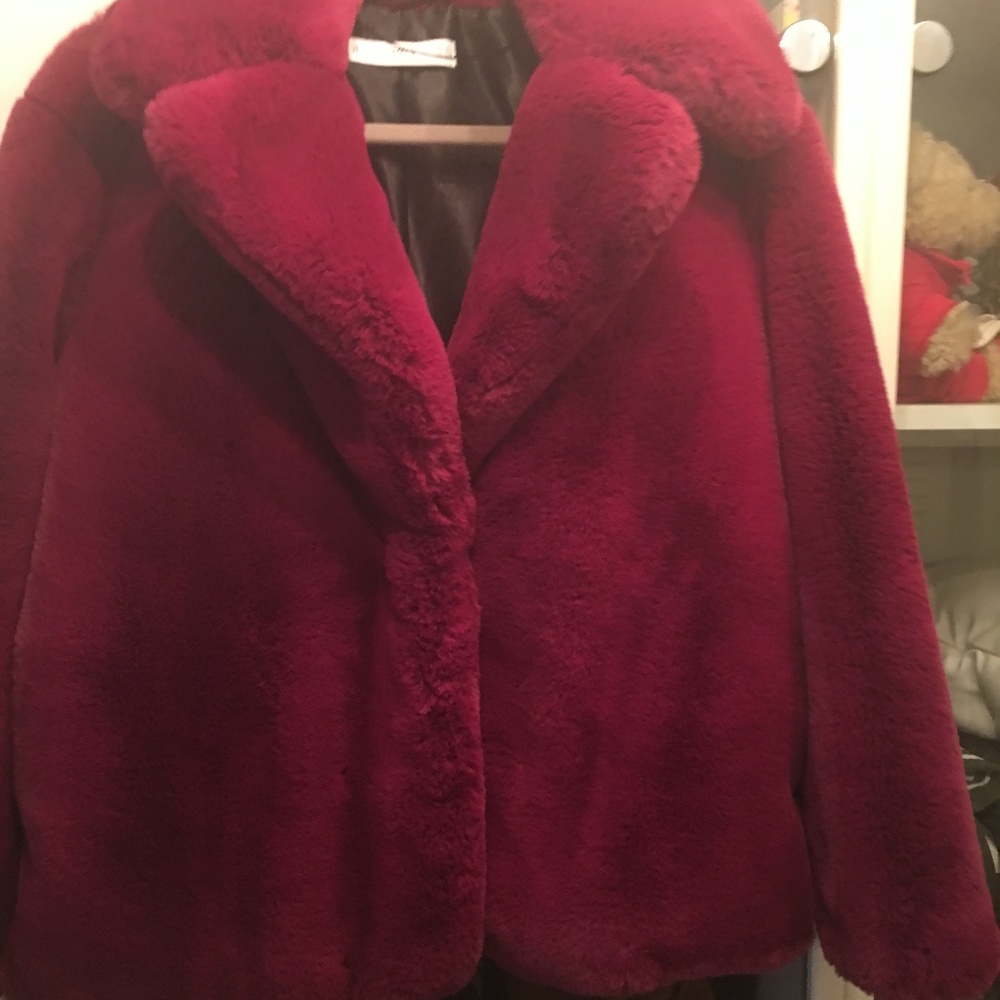 MANGO HOT PINK FAUX FUR JACKET